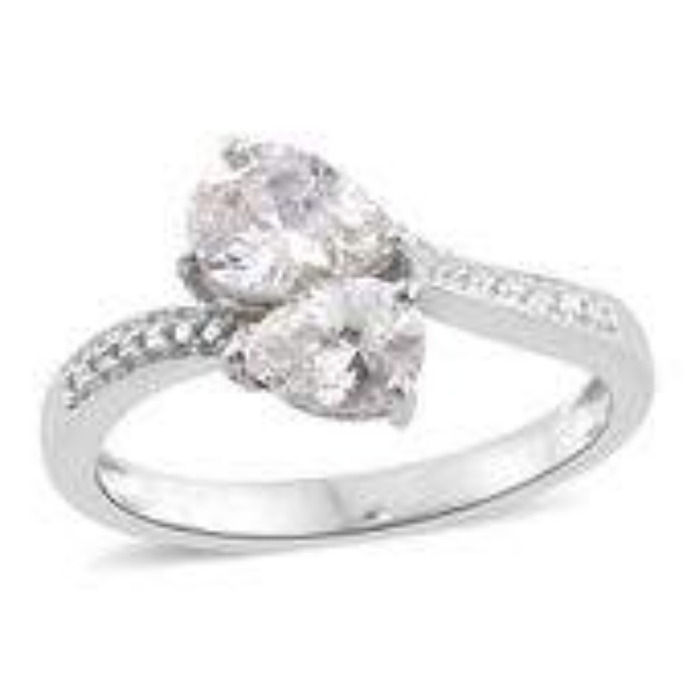 Sim Diamond Platinum Bond Brass Bypass Ring NWT!